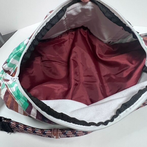 Kavu Brown‎ Green Stripes Canvas Rope Sling Bag Backpack Large Hiking Outdoor - Picture 11 of 15